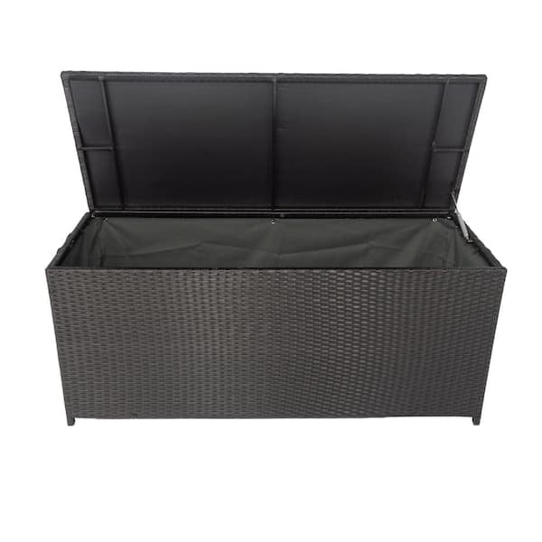 JimsMaison 113 Gal. Black Wicker Material and Metal Frame Deck Box with Lid