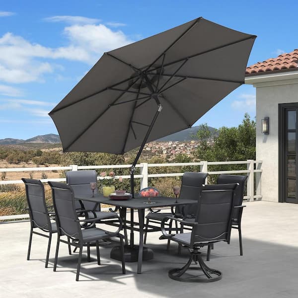 PURPLE LEAF 9 ft. Octagon Aluminum Auto-Tilt Outdoor Patio Market Umbrella with Stand, Gray