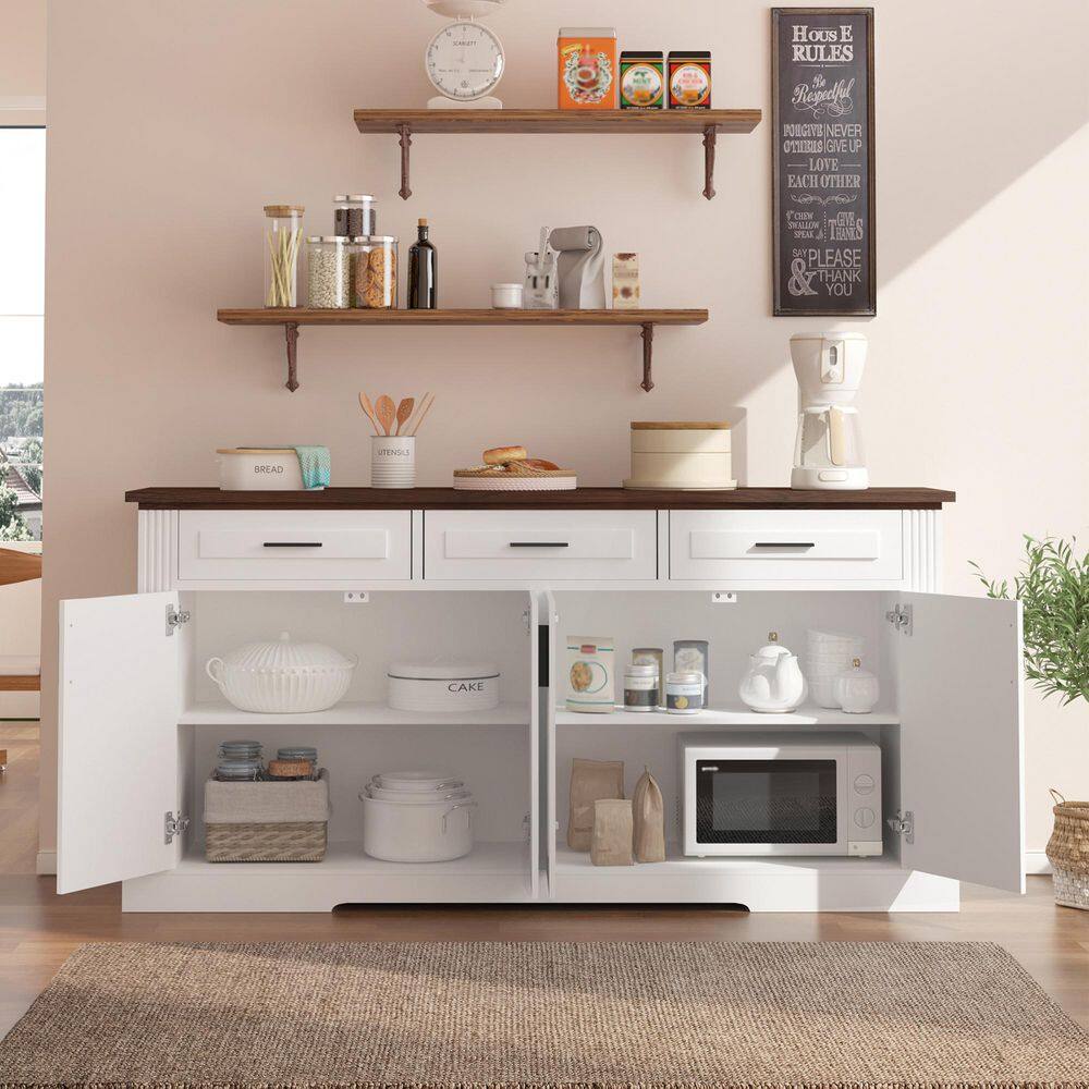 63 in. W x 15.7 in. D x 32 in. H White Linen Cabinet Sideboard