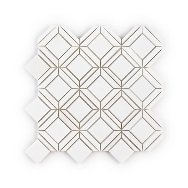 Jeffrey Court Trestle Thassos White 11.125 in. x 11.125 in. Parquet Polished Marble Wall and Floor Mosaic Tile (8.59 sq. ft./Case)
