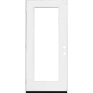 32 in. x 80 in. Legacy Full Lite Clear Glass Right Hand Outswing White Primed Fiberglass Prehung Front Door