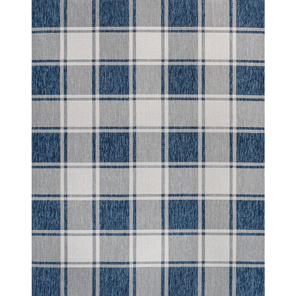 Sabine Navy and Cream Gingham Synthetic 3 x 5 Area Rug