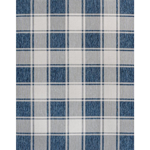 Sabine Traditional Farmhouse Bold Gingham Navy/Cream 3 ft. x 5 ft. Indoor/Outdoor Area Rug