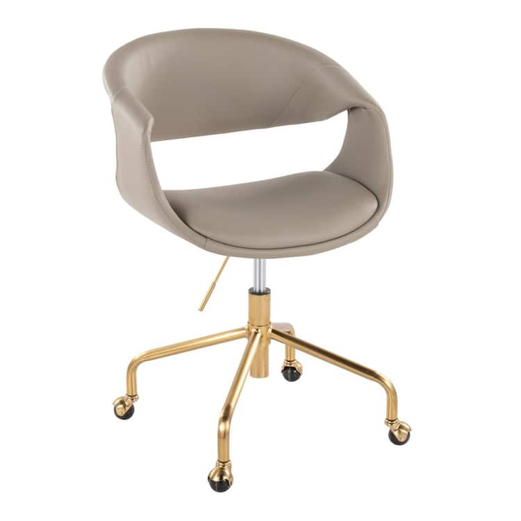 Lumisource Curvo Faux Leather Upholstered Task Chair 34 in. Gold Metal and Light Grey Faux Leather with Nonadjustable Arms