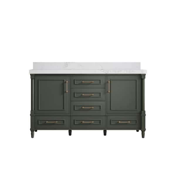 Willow Collections Hudson 60 in. W x 22 in. D x 36 in. H Single Sink Bath Vanity in Pewter Green with 2 in. Calacatta Nuvo Top