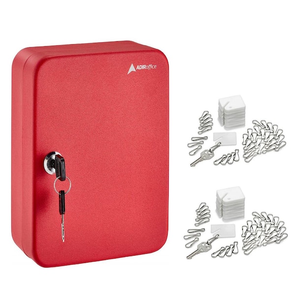 AdirOffice 60-Key Steel Heavy-Duty Cabinet with Key Lock, Red with 100 Key Tags