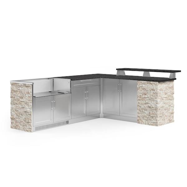 NewAge Products Signature Series Stainless Steel 8-Piece L Shape Outdoor Kitchen Cabinet Set with 40 in. Grill Cabinet