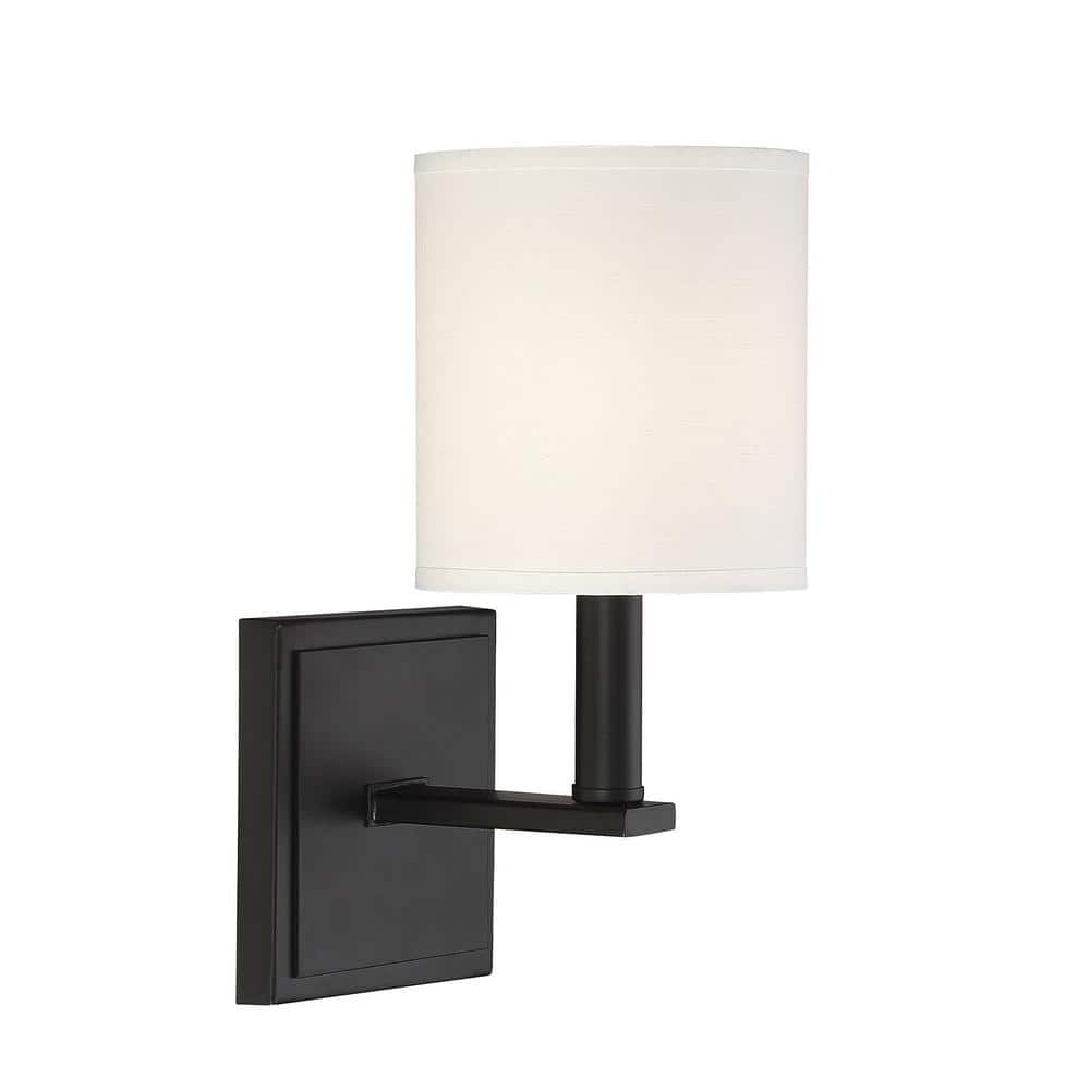 Waverly Matte Black 1-Light Wall Sconce with White Shade