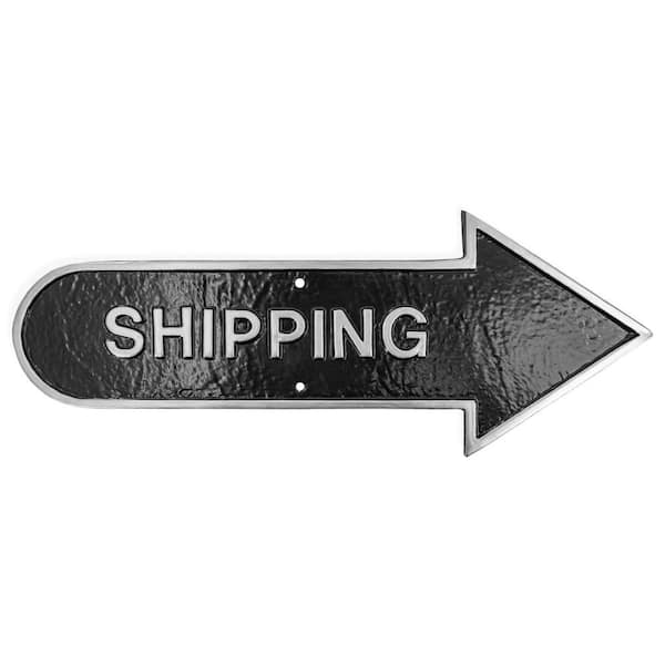 Montague Metal Products 6 in. x 15.5 in. Right Arrow Shipping Statement Plaque Sign-Black/Silver