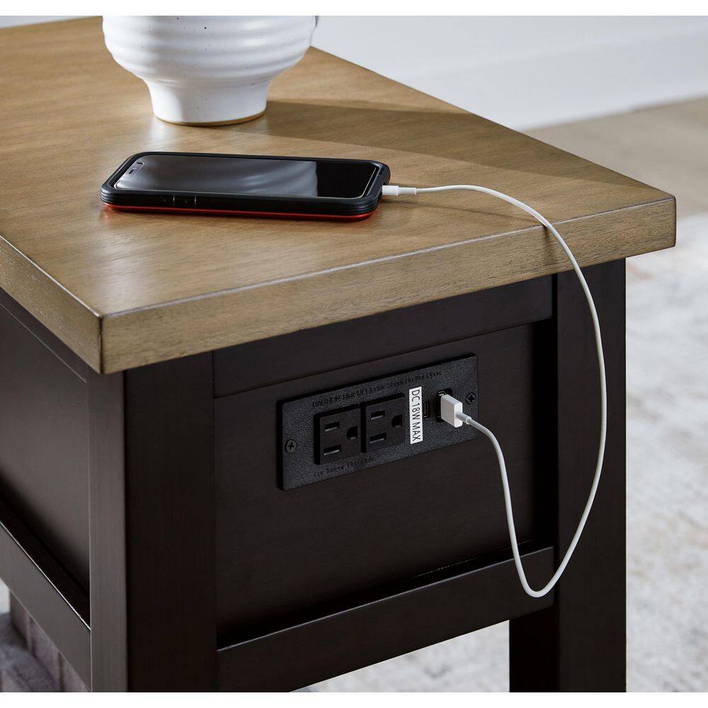 Brown Two-Tone Wood Rectangular End Table with Storage