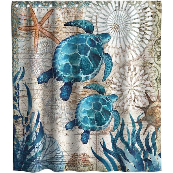 Unbranded Nautical Green Sea Turtles 72 in. W x 72 in. L Shower Curtain Polyester in Green