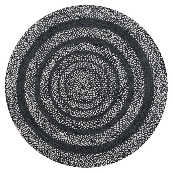 Abyss Braided Bohemian Coastal Round Jute Black/White 5 ft. Round Area Rug