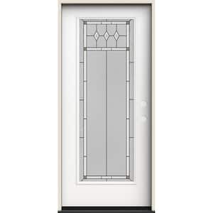 36 in. x 80 in. Left-Hand/Inswing Full Lite Mission Prairie Decorative Glass Modern White Steel Prehung Front Door