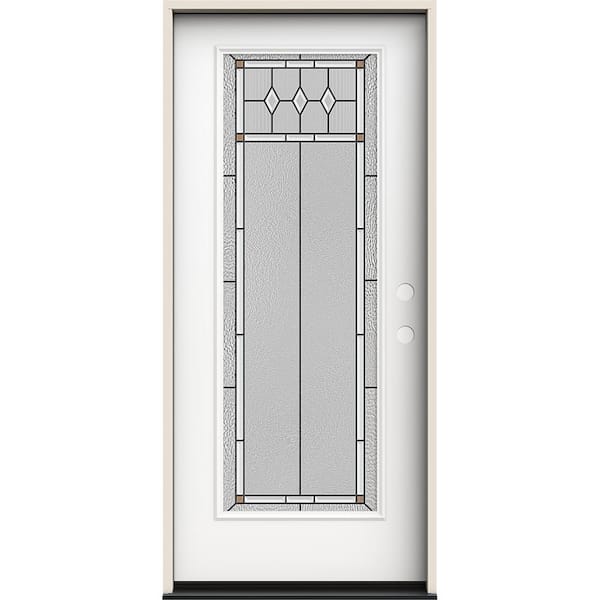 JELD-WEN 36 in. x 80 in. Left-Hand/Inswing Full Lite Mission Prairie Decorative Glass Modern White Steel Prehung Front Door