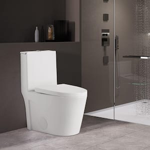 Classic 12" Rough in 1-piece 1.1/1.6 GPF Dual Flush skirted Toilet in. glossy white, Seat Included