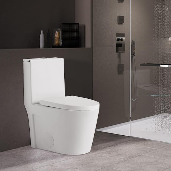 UPIKER Classic 12" Rough in 1-piece 1.1/1.6 GPF Dual Flush skirted Toilet in. glossy white, Seat Included