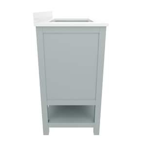 Vega 42 in. Sage Bathroom Vanity with Sink, Cabinet, Open Shelf, 3 Drawers, White Carrera Marble Finish Countertop