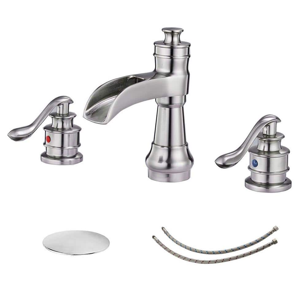 Brushed Nickel Bathroom Faucet 3-Hole, 8 In. Widespread Double Handle Bathr