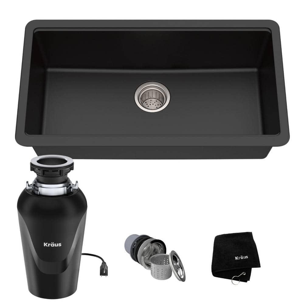 Black Onyx Granite 31-Inch Undermount Single Bowl Kitchen Sink with WasteGuard