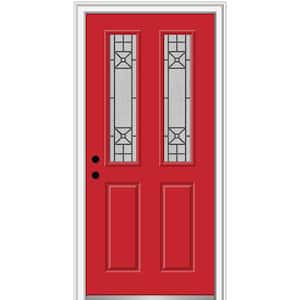36 in. x 80 in. Courtyard Right-Hand 2-Lite Decorative Painted Fiberglass Smooth Prehung Front Door on 4-9/16 in. Frame