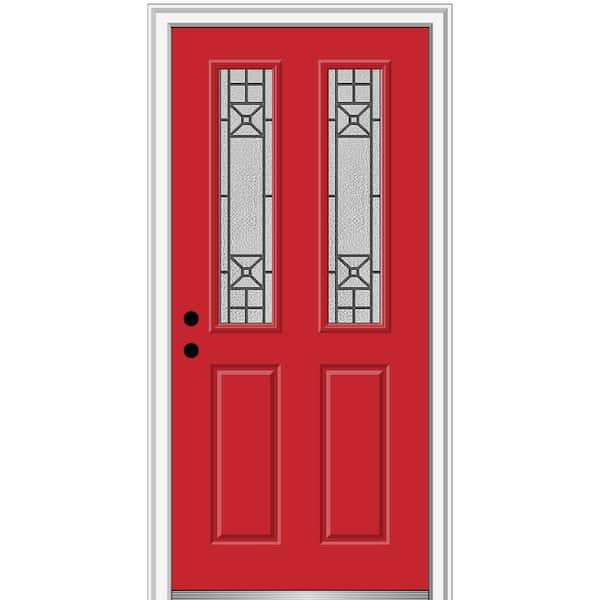 MMI DOOR 36 in. x 80 in. Courtyard Right-Hand 2-Lite Decorative Painted Fiberglass Smooth Prehung Front Door on 4-9/16 in. Frame
