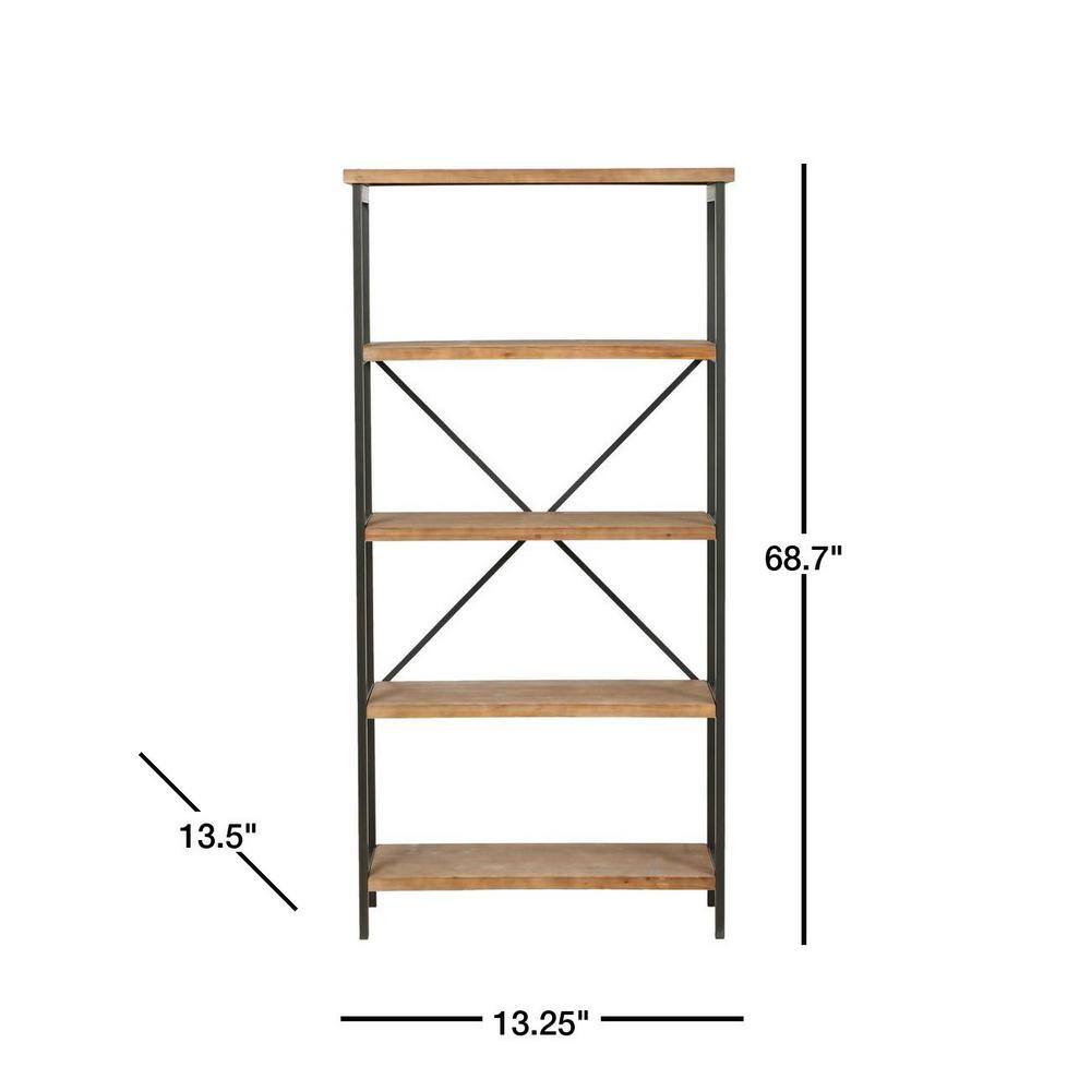 Perth 69.5" Brown Wood and Iron Industrial Bookcase