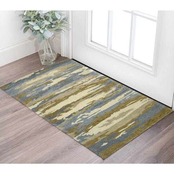 2 ft. x 3 ft. Light Blue Ivory And Brown Wool Abstract Hand Tufted Area Rug
