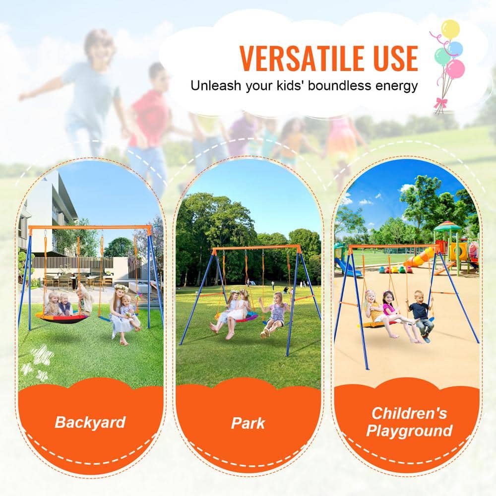 Colorful Metal A-Frame Swing Set with Saucer and Belt Seats