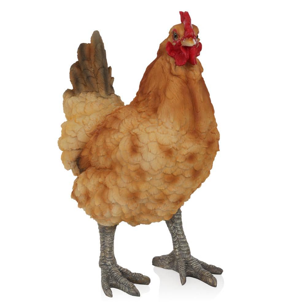 Rustic Orange and Red Polyresin Standing Hen Statue, 14" Height