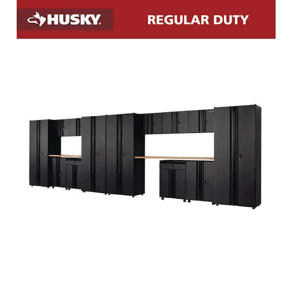 Husky 15-Piece Regular Duty Welded Steel Garage Storage System in Black (242 in. W x 75 in. H x 19.6 in. D)