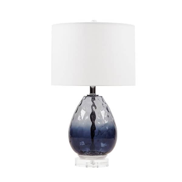 Keazile Iris 24 in. Dark Blue Glass Table Lamp with Cotton Shade