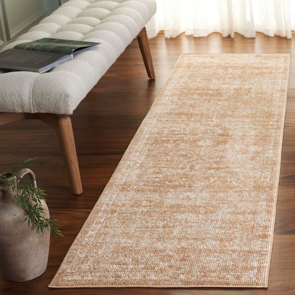 Hazel 2 ft. x 8 ft. Gold/Ivory Distressed Abstract Floral Runner Rug