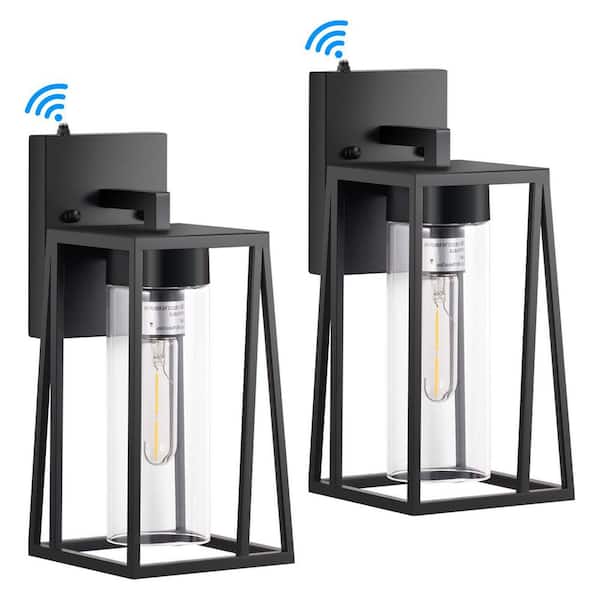 1-Light Matte Black Dusk to Dawn Hardwired Outdoor Wall Lantern Sconce with Clear Glass(2-Pack)