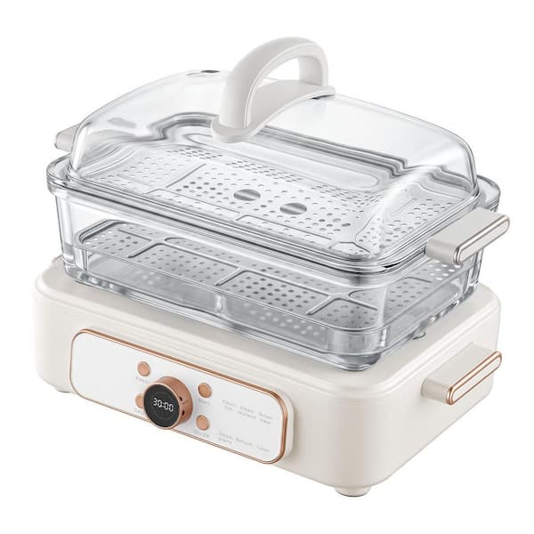 Electric Food Steamer 6.3QT. Glass with 2-Tier Stainless Steel Trays, 1200W Vegetable Steamer, 1-3 Servings, Delay Start