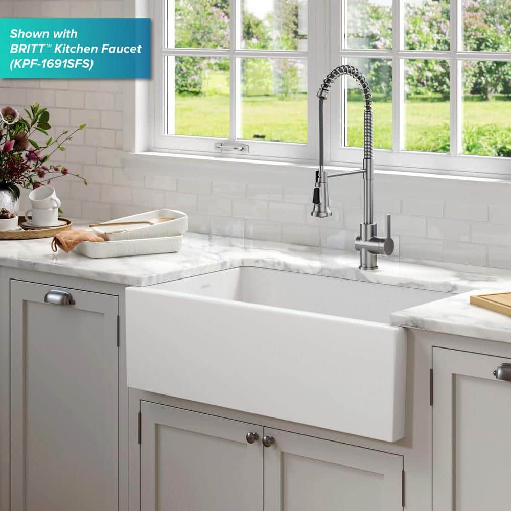 Matte White Fireclay Farmhouse Single Bowl Kitchen Sink