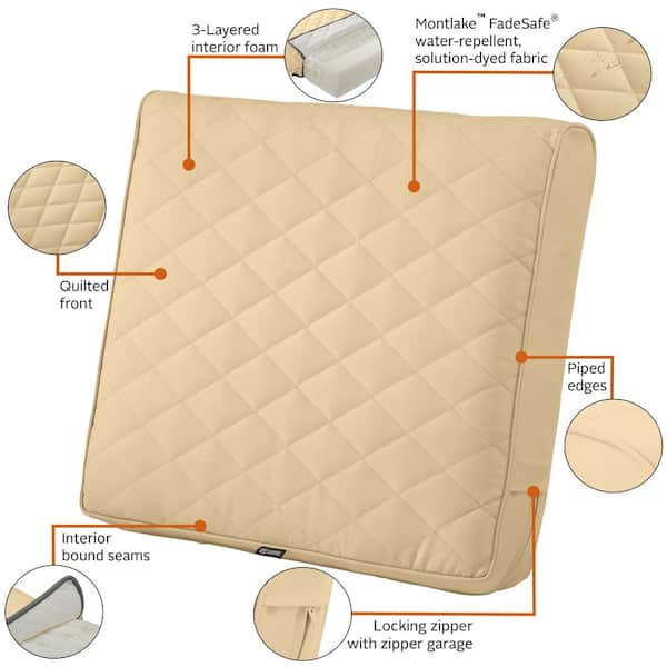 Classic Accessories Montlake FadeSafe 21 in. W x 19 in. D x 3 in. Thick  Chamomile Rectangular Outdoor Quilted Dining Seat Cushion 62-009-CREAM-EC -  The Home Depot