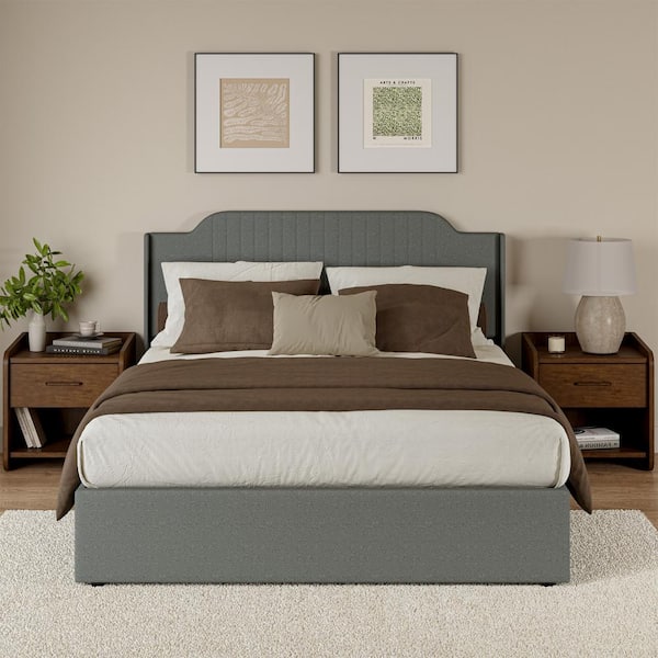 JAYDEN CREATION Fabiola Grey 64.5 in. Hydraulic Lift Up Storage Wood Upholstered Platform Queen Bed