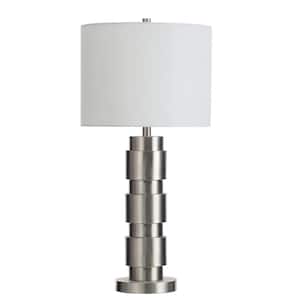 30 in. Brushed Aluminum, White Candlestick Task and Reading Table Lamp for Living Room with White Linen Shade