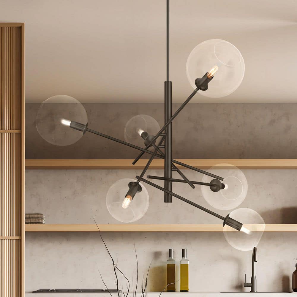 Hunter Farling 6-Light Matte Black with Clear Glass Chandelier
