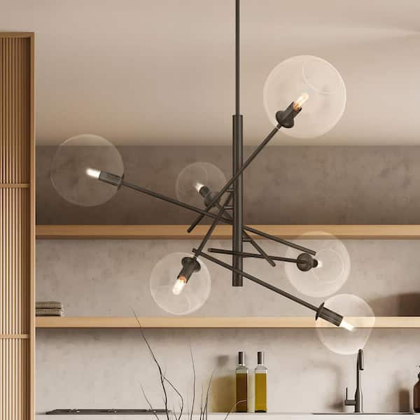 Farling 6-Light Matte Black with Clear Glass Chandelier Ceiling Light Fixture