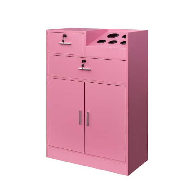 CSC DECOR INC Pink 40 in. Locking Beauty Salon Storage Cabinet Modern Simple Multi-Layer Office Desk and Living Room Storage Cabinet