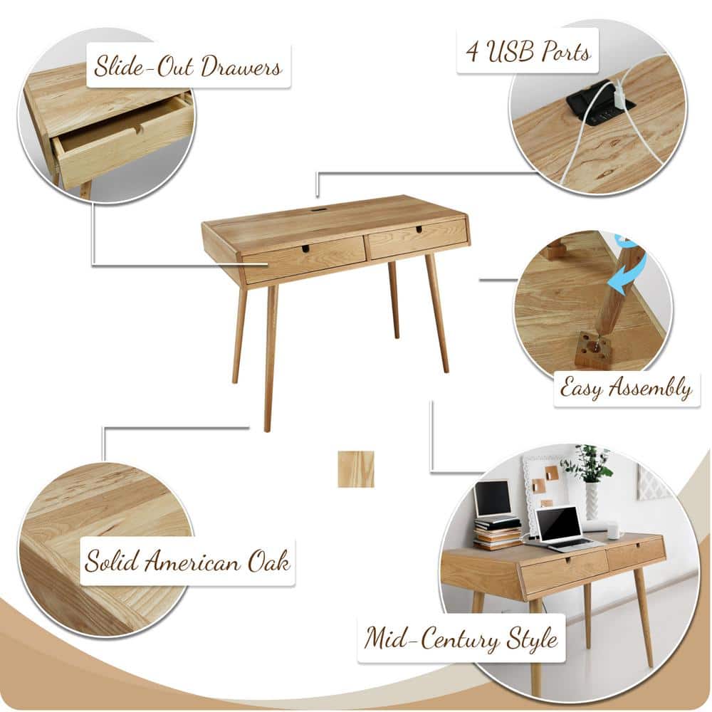 Oakwood Liberty Desk with Sliding Drawers & Built-in USB Ports