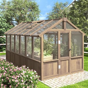 6 ft. x 12 ft. Wooden Garden Plant Greenhouse for Outdoors with 4-Layer Polycarbonate Panels and Adjustable Roof Vent