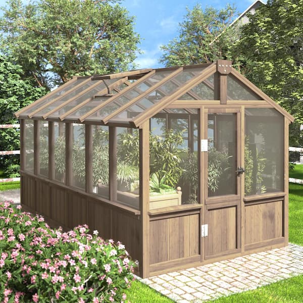 VEIKOUS 6 ft. x 12 ft. Wooden Garden Plant Greenhouse for Outdoors with 4-Layer Polycarbonate Panels and Adjustable Roof Vent
