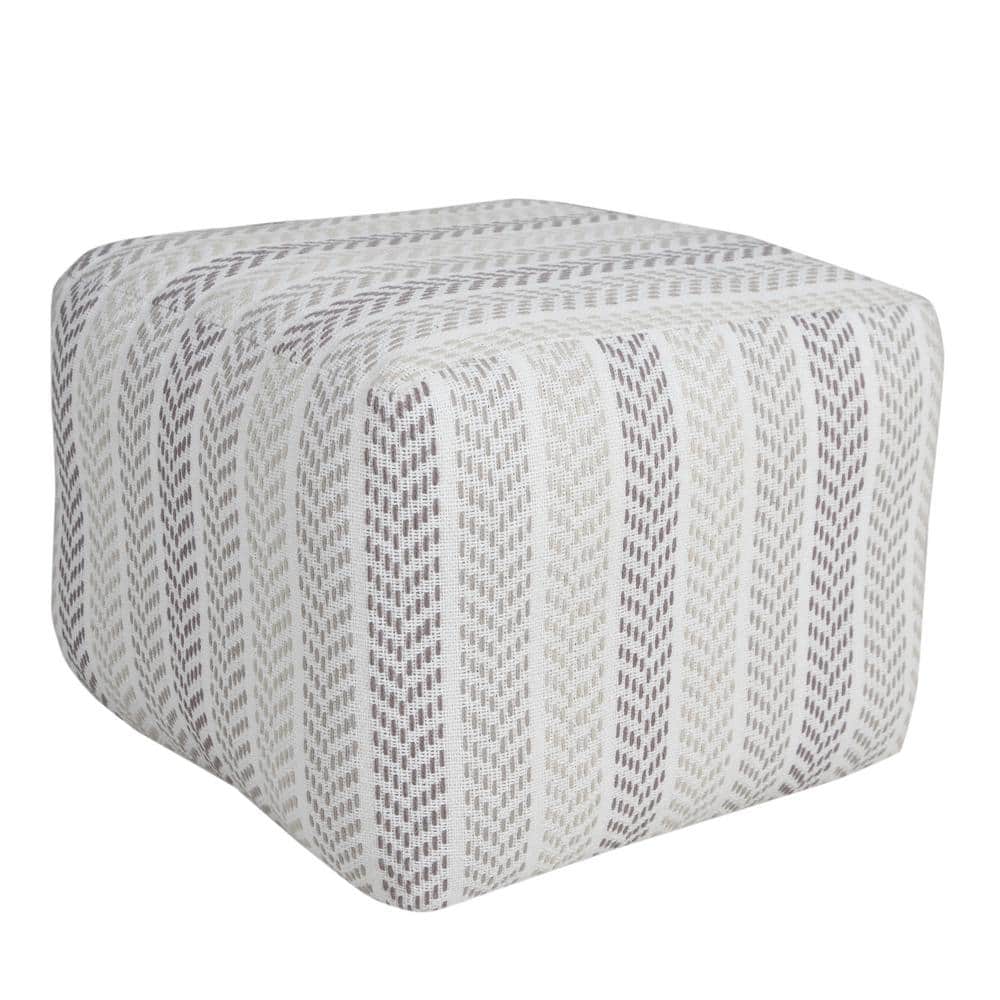 Everyday Gray / White 18 in. x 18 in. x 14 in. Chevron Stripe Pouf Ottoman