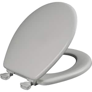 Round Enameled Wood Closed Front Toilet Seat in Silver Removes for Easy Cleaning