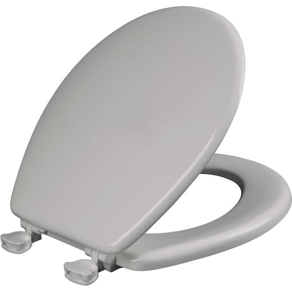 BEMIS Round Enameled Wood Closed Front Toilet Seat in Silver Removes for Easy Cleaning