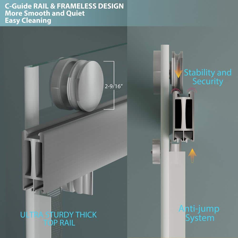 60 Inch Frameless Clear Tempered Glass Sliding Shower Door