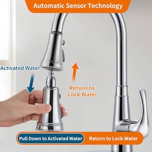 Single Handle Pull-Down Activation Gooseneck Pull Down Sprayer Kitchen Faucet with Deckplate Included Touchless Chrome