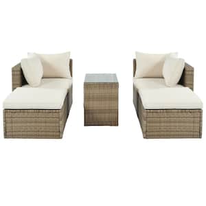 Patio Furniture 5-Piece Wicker Rattan Outdoor Sectional Sofa Set with Beige Cushion